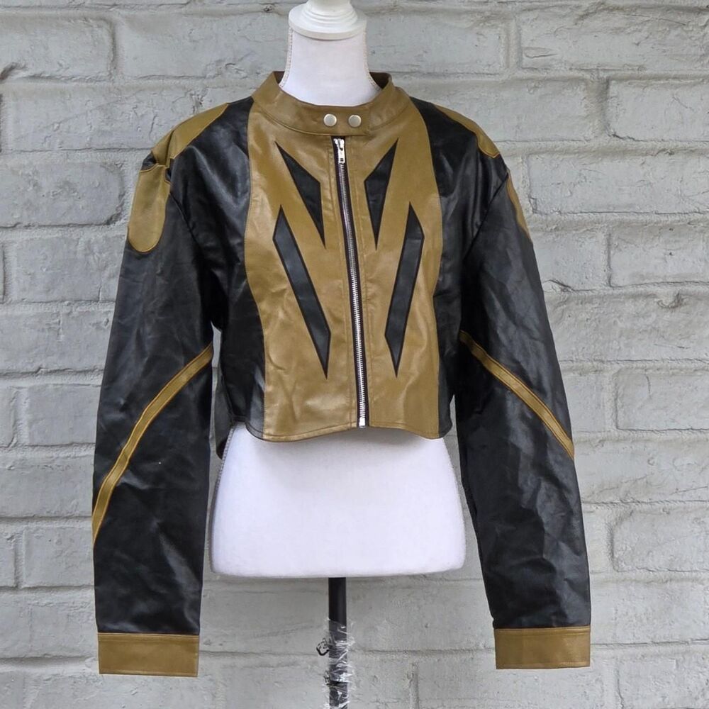 Fashion Nova Speed Racer Olive Cropped Faux Leather Moto Jacket Large - Picture 1 of 7